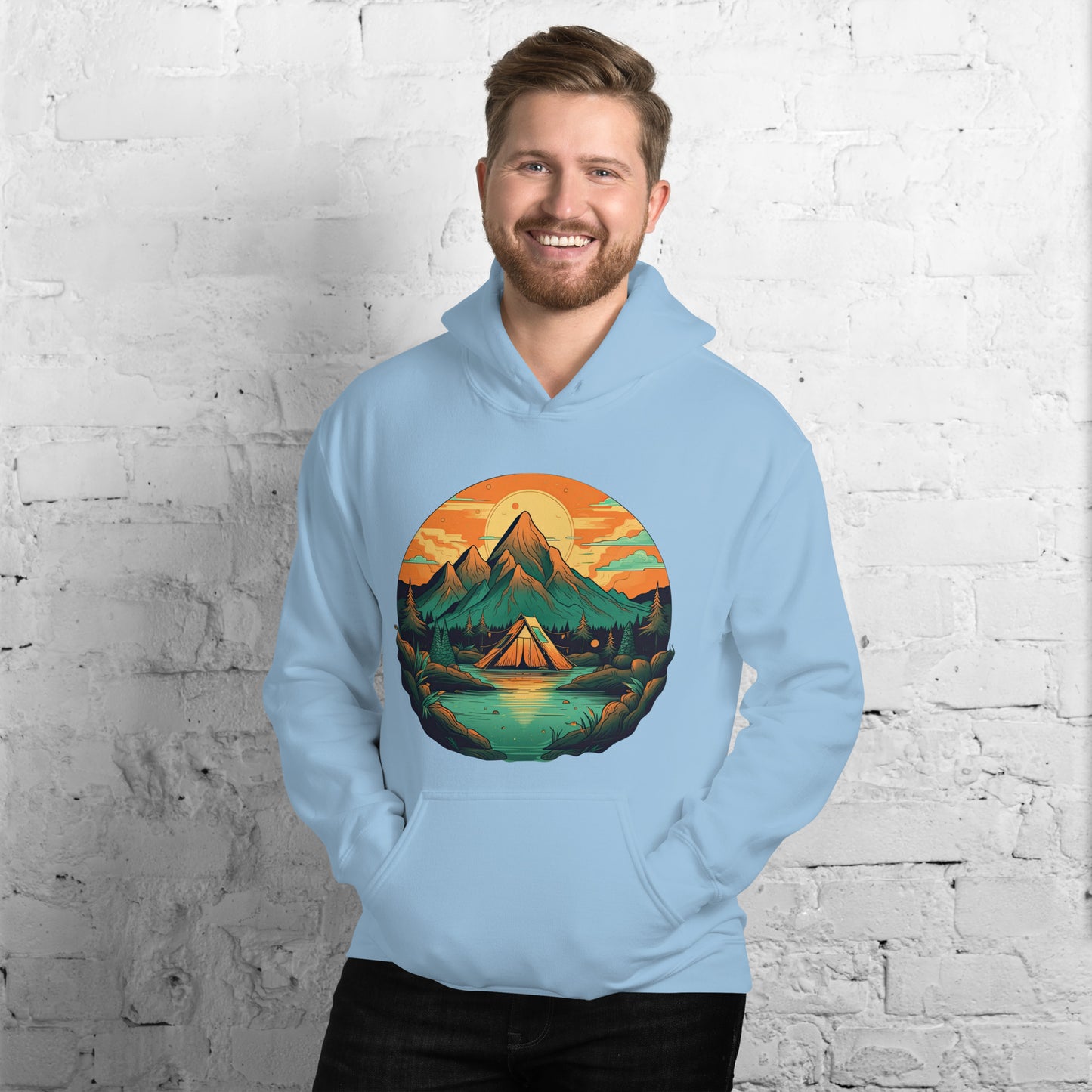 Stylish Unisex Hoodie | Camping tent in the mountains design